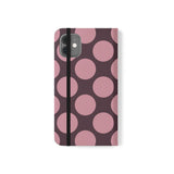 iPhone 11 Vegan Leather Wallet Case – Pink Plum Polka Dot Design
