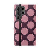 Samsung Galaxy S23 Ultra Vegan Leather Wallet Case – Pink Plum Polka Dot Design