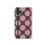 iPhone 11 Pro Max Vegan Leather Wallet Case – Pink Plum Polka Dot Design