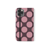 iPhone 11 Pro Vegan Leather Wallet Case – Pink Plum Polka Dot Design