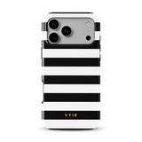 Horizontal Stripes, Black and White - Tough MagSafe iPhone Case
