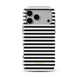 Horizontal Stripes, Pinstripe Black and White - Tough MagSafe iPhone Case