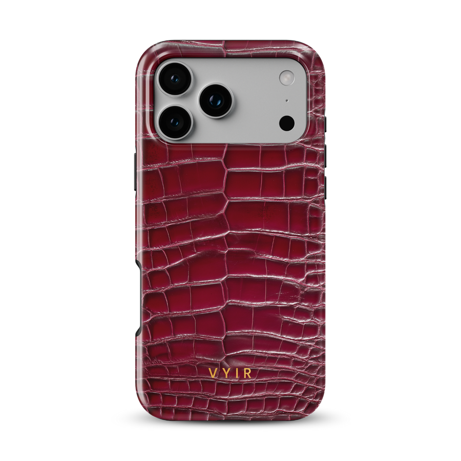 Croc Leather Print Burgundy - Tough Phone Case