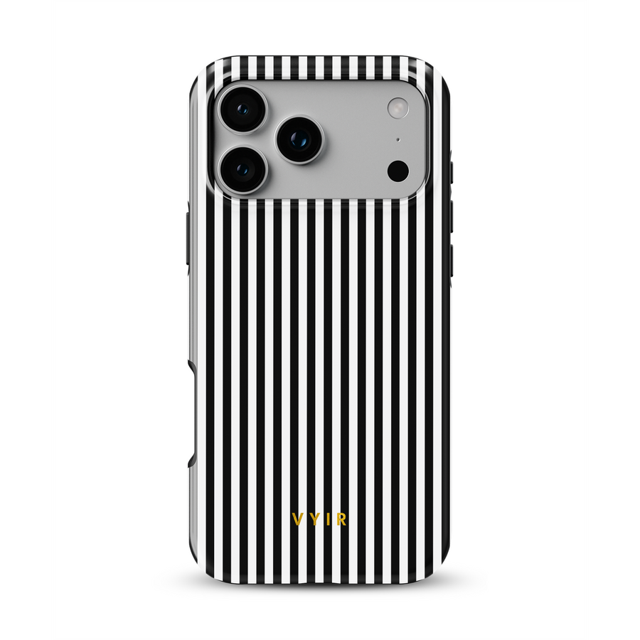 Vertical Stripes, Pinstripe Black and White - Tough MagSafe iPhone Case