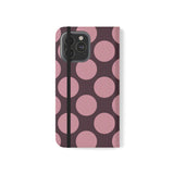 iPhone 13 Pro Max Vegan Leather Wallet Case – Pink Plum Polka Dot Design