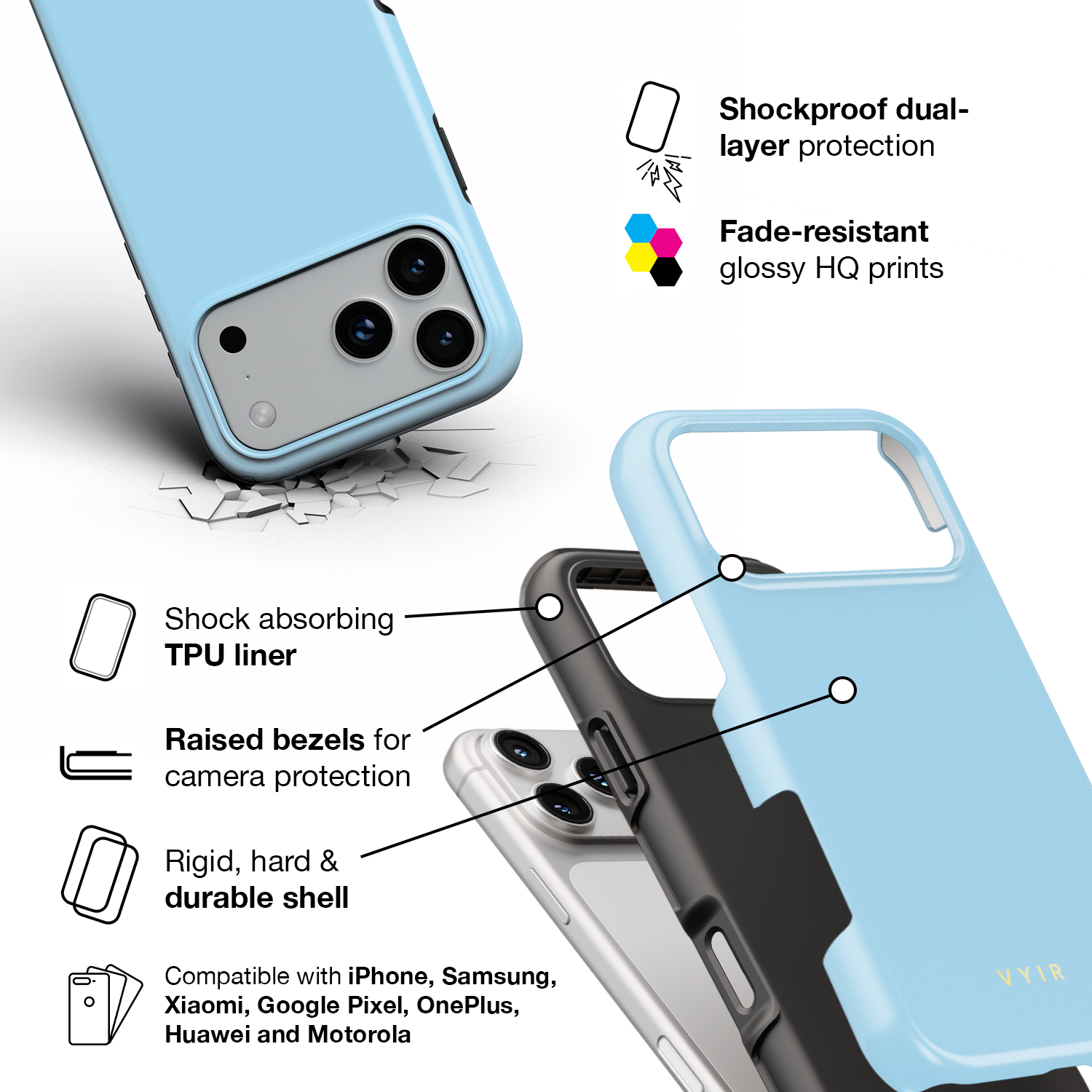 VYIR Signature Solid Colors, Light Blue - Shockproof Phone Case - VYIR