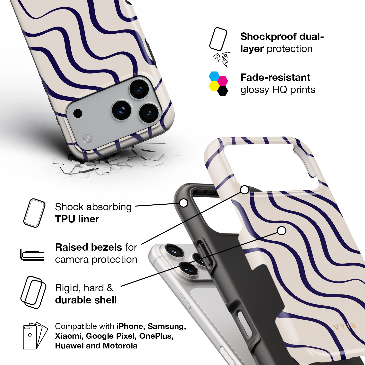 Swirl Lines, Old Money - Shockproof Phone Case - VYIR