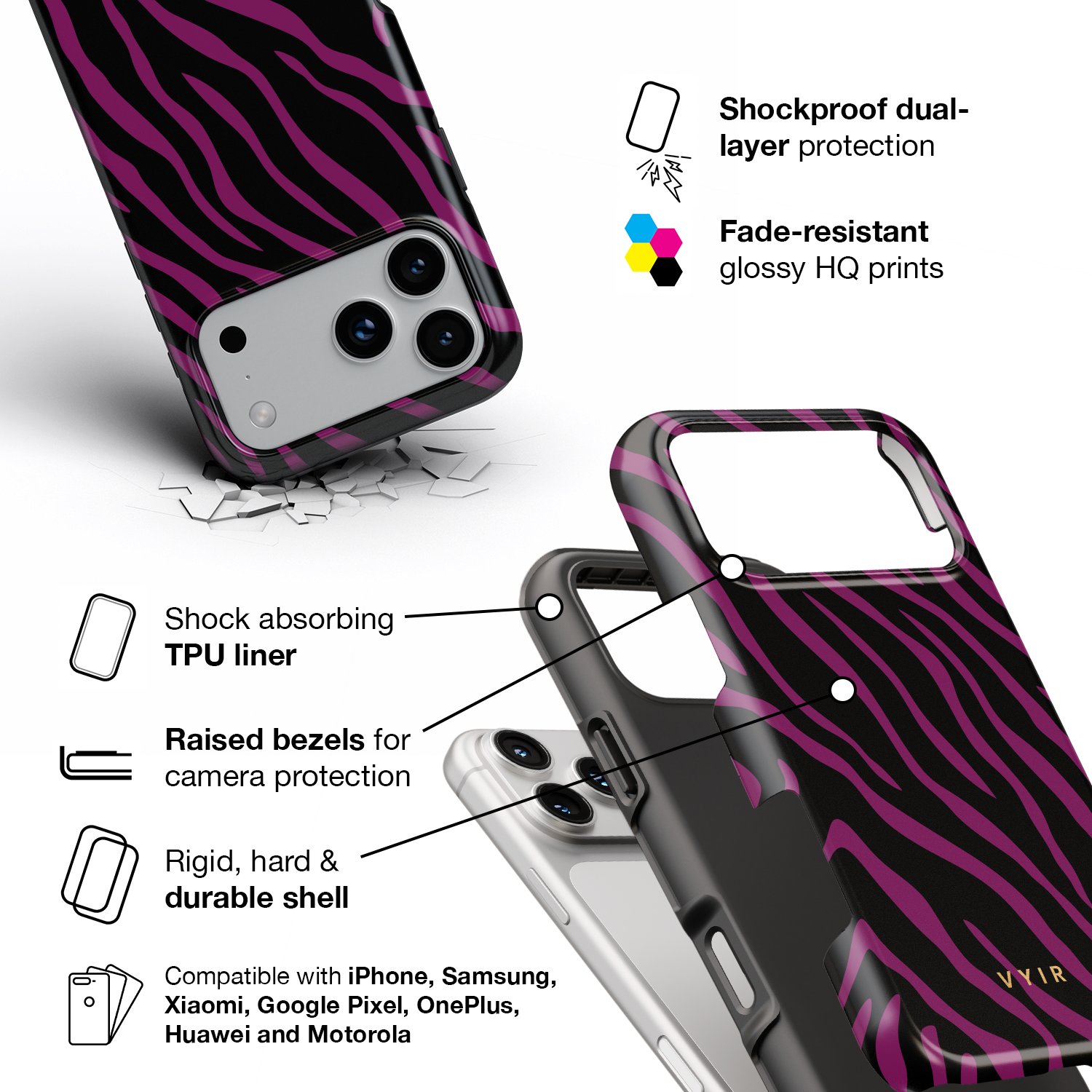 Zebra Luxe, Burgundy - Shockproof Phone Case - VYIR