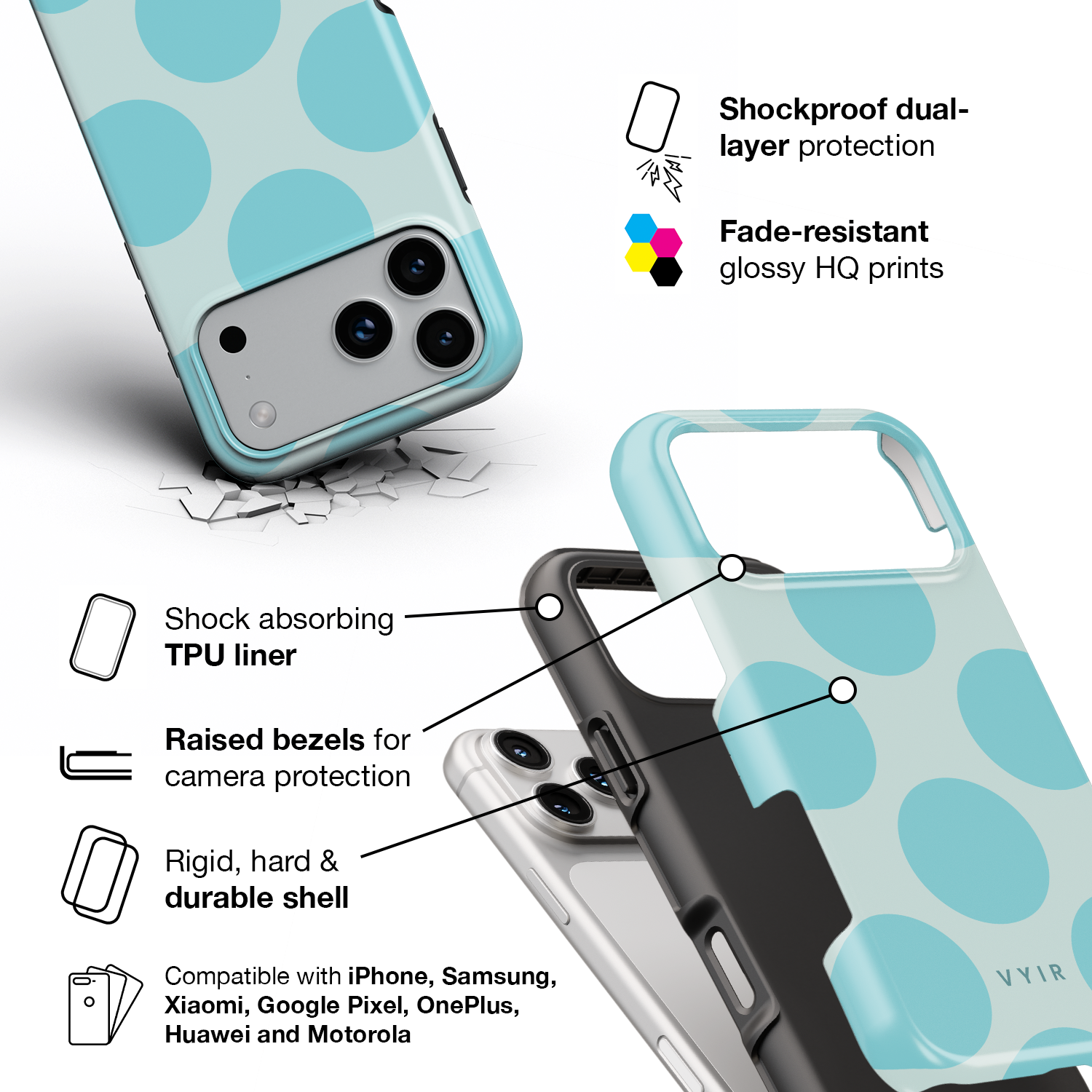 Big Polka Dots, Lagoon - Shockproof iPhone Case - VYIR