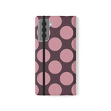 Samsung Galaxy S21 Plus Vegan Leather Wallet Case – Pink Plum Polka Dot Design