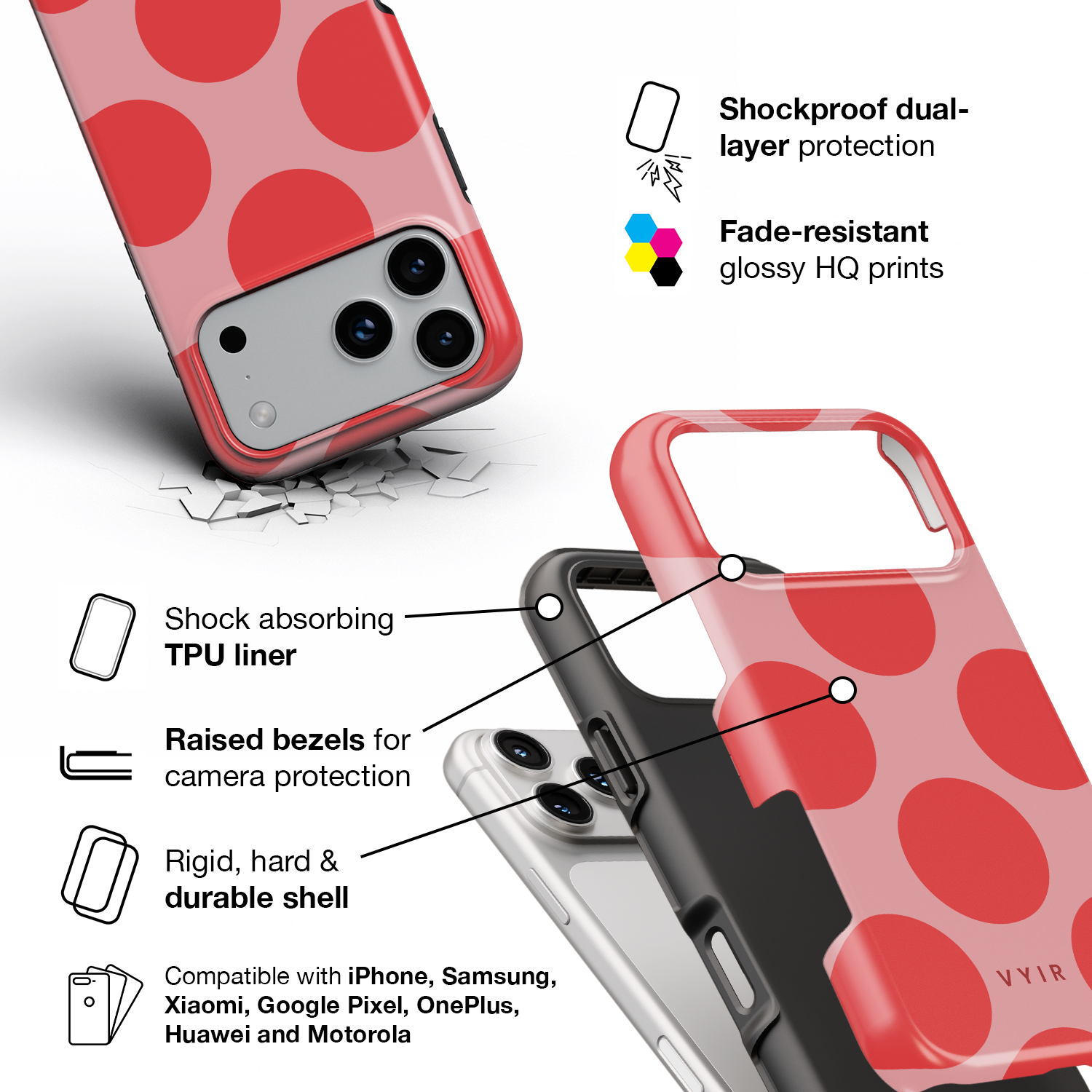 Big Polka Dots, Cherry Blush - Shockproof iPhone Case - VYIR