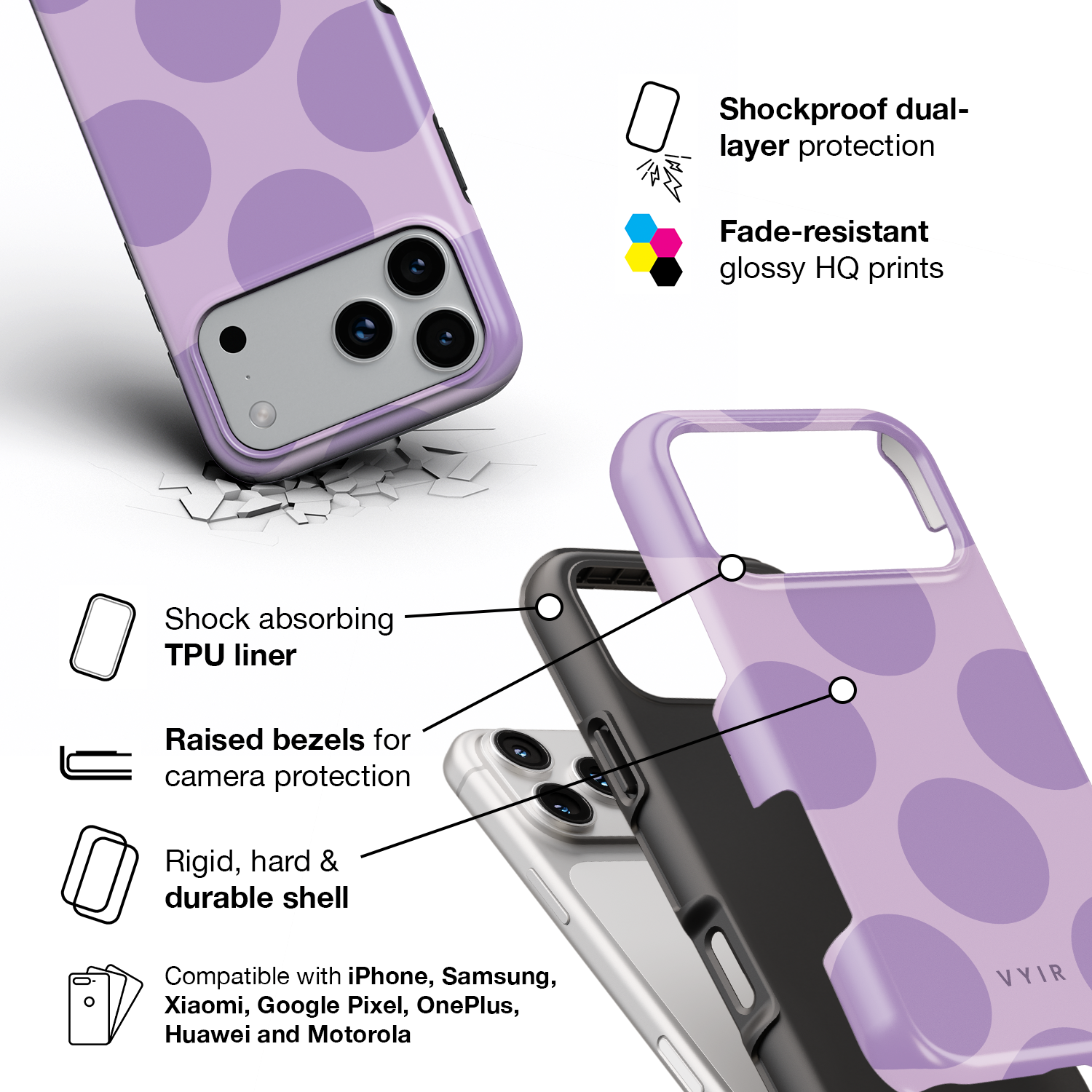Big Polka Dots, Lilac - Shockproof iPhone Case - VYIR