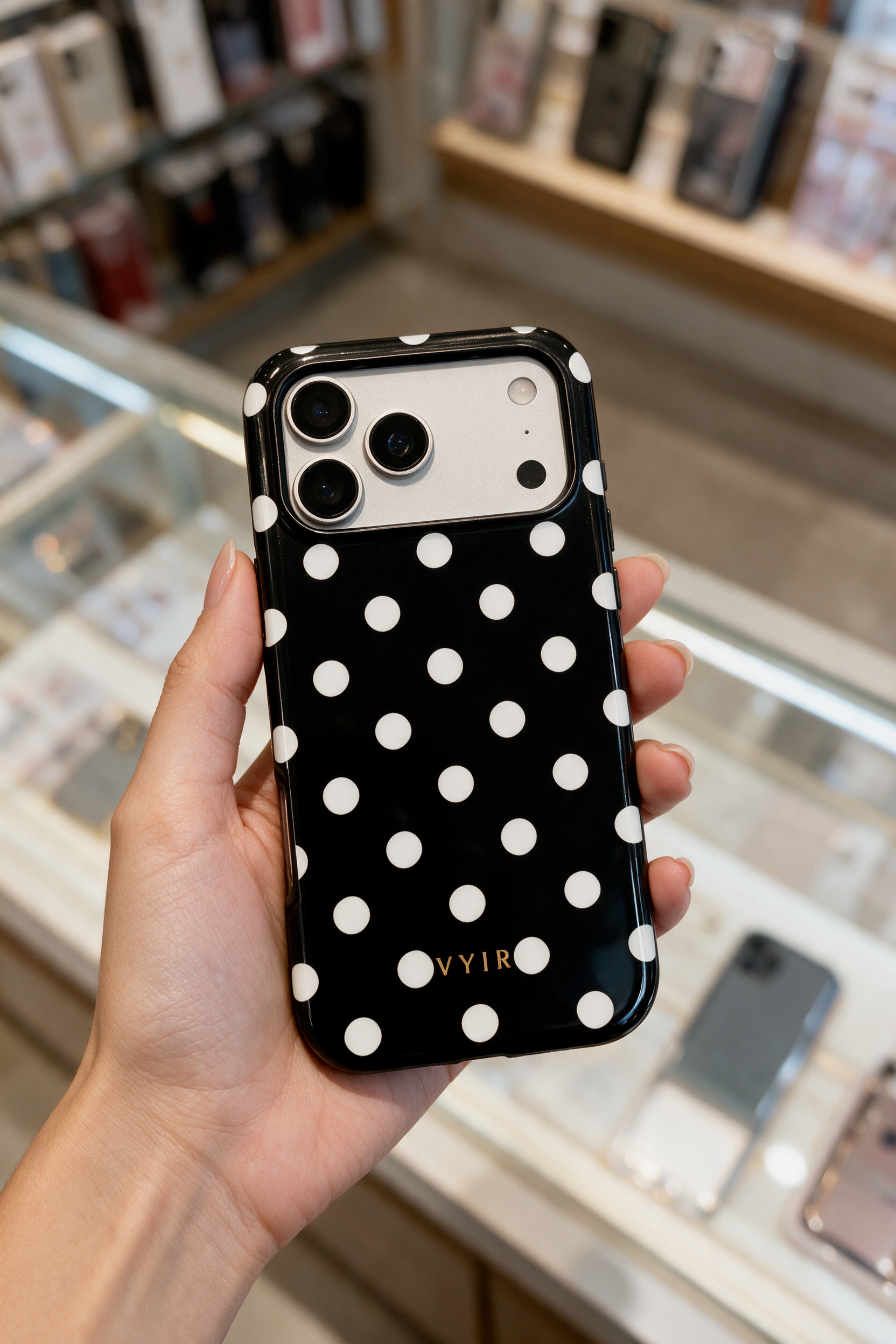 Classic Polka Dots, Black Noir - Tough Phone Case