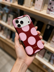 Large Polka Dots, Burgundy Pink - Tough Phone Case